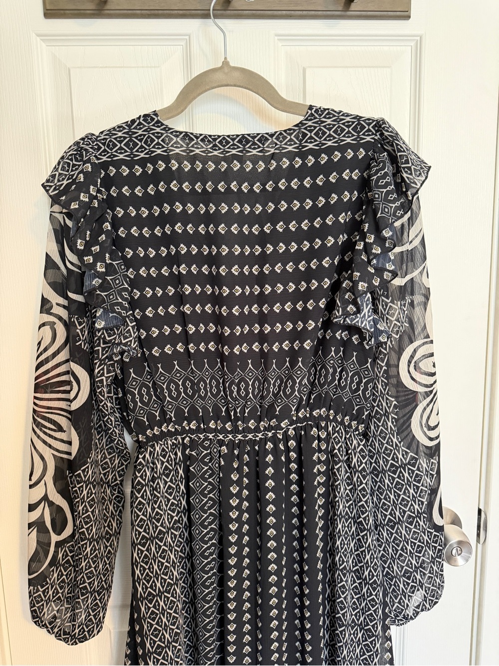 See and Be Seen Boho Mixed Geometric Print Sheer Sleeve Maxi Dress Size M - Picture 10 of 10